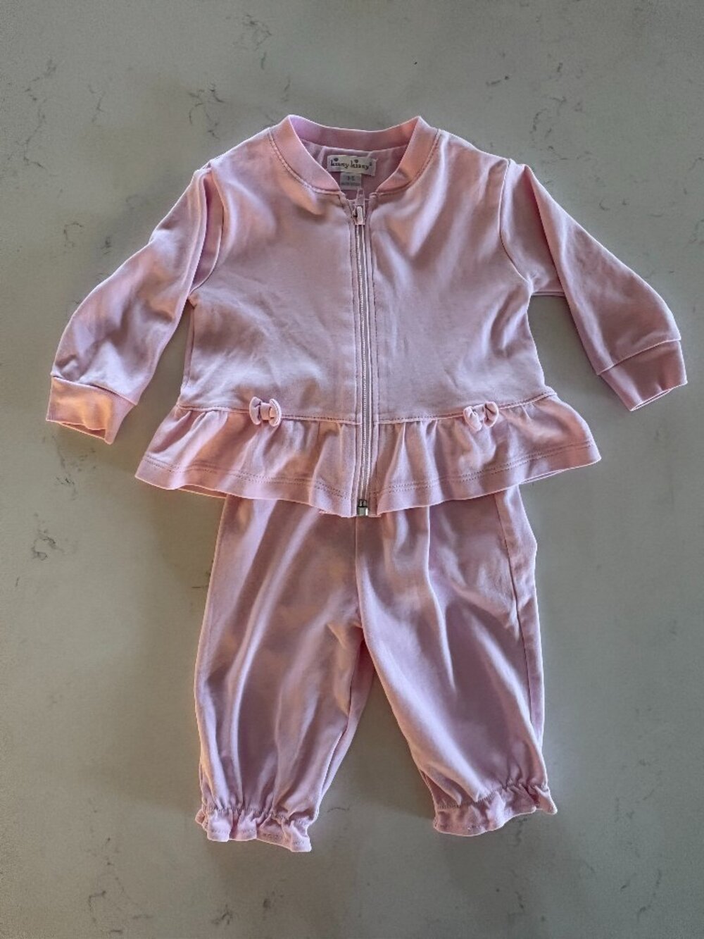 Kissy Kissy Peruvian Pima Cotton Pink Peplum Zip Jacket & Pants Set 3-6M